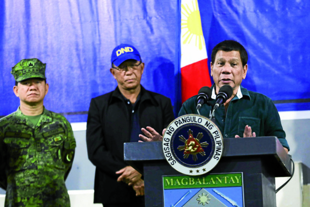 President Rodrigo Roa Duterte attended a situation briefing at the 2nd Mechanized Infantry Brigade (MIB) headquarters in Iligan City, Lanao del Norte on May 26, 2017. Joining the President in the briefing are Defense Secretary Delfin Lorenzana, National Security Adviser Hermogenes Esperon Jr., Armed Forces of the Philippines (AFP) Chief of Staff Lt. Gen. Eduardo Año, Philippine National Police (PNP) Director General Ronald dela Rosa and 1st Infantry Division Commander Brigadier General Rolando Bautista among others. Following the briefing, the President then talked to the troopers of the 2nd MIB where he said that it is time for the government's victory since they have what is needed to defeat the terrorists who attacked Marawi City. He also said that the government will use all its assets to ensure victory against the terrorists. The President then said that he will take full responsibility of the consequences of the Martial Rule in Mindanao. PRESIDENTIAL PHOTO
