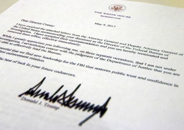 Donald Trump - termination letter to James Comey - 9 May 2017