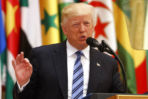 President Donald Trump delivers a speech to the Arab Islamic American Summit, at the King Abdulaziz Conference Center, Sunday, May 21, 2017, in Riyadh, Saudi Arabia. (AP Photo/Evan Vucci)