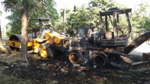 A grader and road roller were burned by unidentified men in Banga town, Aklan, early May 2, 2017. (Photo contributed by Rodnel Aguirre to Inquirer Visayas)