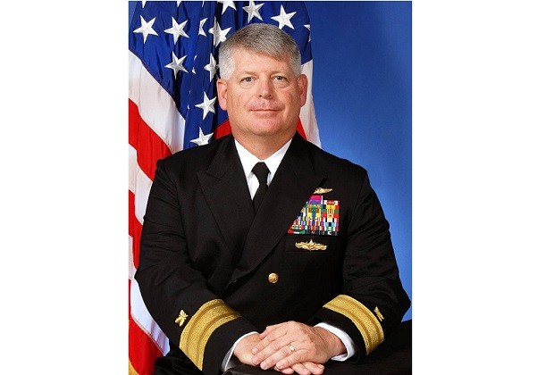 This undated photo provide by the U.S. Navy shows U.S. Navy Rear Admiral Robert Gilbeau. The retired U.S. Navy admiral who has been sentenced to 18 months in prison for lying to federal investigators involving a Malaysian defense contractor in a massive corruption scandal says he has only himself to blame. Gilbeau wrote a letter to a San Diego federal judge before his sentencing Wednesday, May 17, 2017, that said he was "devastated" by the situation in which he finds himself. (Courtesy U.S. Navy via AP)