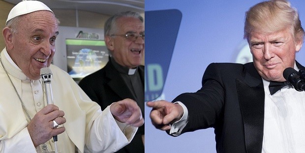 Pope Francis (left) says he will talk first to US President Donald Trump (right) before making any judgment about him. INQUIRER FILES