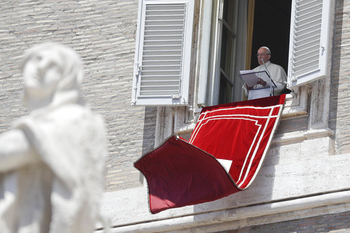 Pope Francis delivers his message during the Regina Coeli noon prayer in St. Peter's Square at the Vatican, Sunday, May 21, 2017. (AP Photo/Gregorio Borgia)