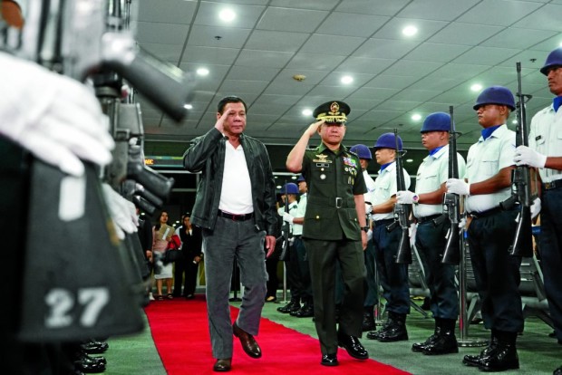 In this May 17, 2017 file photo, President Rodrigo Duterte arrives at Davao City's Francisco Bangoy International Airport (MALACAÑANG PHOTO)