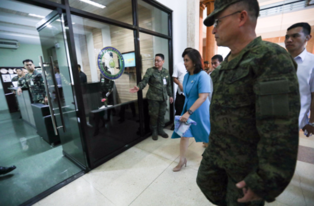 Vice President Leni Robredo arriving at the Armed Forces of the Philippines briefing room in Camp Aguinaldo to get updates on the situation in Mindanao. OVP PHOTO