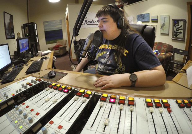 ADVANCE FOR USE MONDAY, MAY 1, 2017 AND THEREAFTER-In this March 18, 2017 photo, Chaz Wing records the weather forecast at a radio station in Brunswick, Maine. Wing has testified that he was raped by other kids three times in junior high, even after repeatedly complaining of harassment to teachers and administrators. Chaz’s saga is more than a tale of escalating bullying. Across the U.S., thousands of students have been sexually assaulted, by other students, in high schools, junior highs and even elementary schools _ a hidden horror educators have long been warned not to ignore. (AP Photo/Robert F. Bukaty)