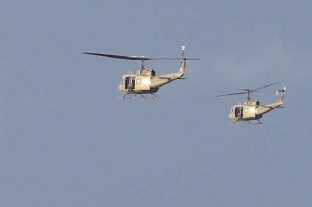 UH-1D choppers, which were grounded early this month after a crash in Tanay, Rizal that killed three Air Force servicemen, have been cleared to fly again. Two of the choppers were seen participating in the Balikatan exercises held in Aurora. Niño Jesus Orbeta/ Philippine Daily Inquirer