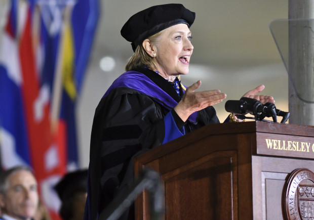 Former Secretary of State Hillary Clinton delivers the commencement address at Wellesley College, Friday, May 26, 2017, in Wellesley, Mass. Clinton graduated from the school in 1969. (AP Photo/Josh Reynolds)