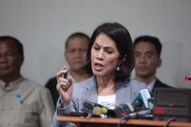DENR secretary Gina Lopez delivers a statement after she was not confirmed by the CA. INQUIRER PHOTO/GRIG C. MONTEGRANDE