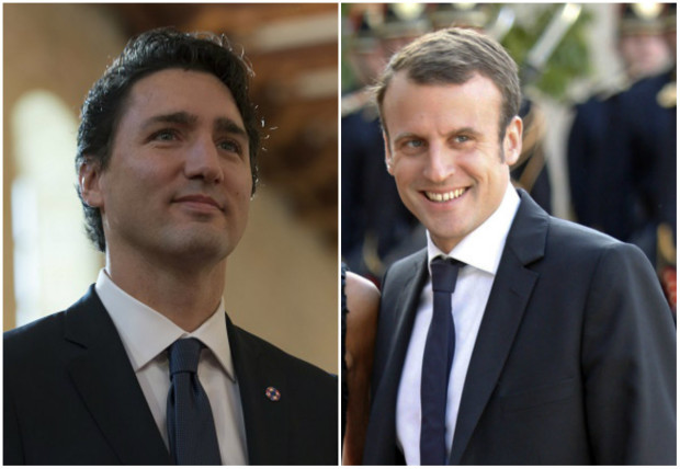 Canadian Prime Minister Justin Trudeau and President-elect Emmanuel Macron. AP FILE PHOTOS