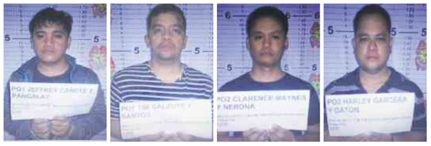 In hot water: Cañete, Galzote, Maynes and Garcera for detaining a couple and demanding P250,000 for their release. —PNP CITF