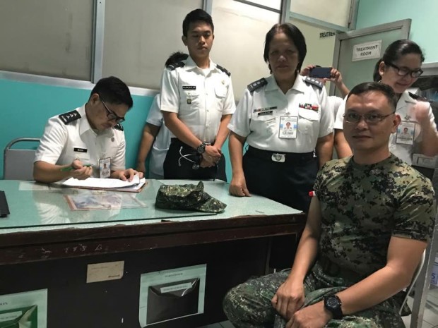 Marine Lt. Col. Ferdinand Marcelino undergoes mandatory medical checkup prior his release from Camp Aguinaldo on Thursday, after the court withdrew the drug charges against him. Photo from AFP PAO chief Col. Edgard Arevalo