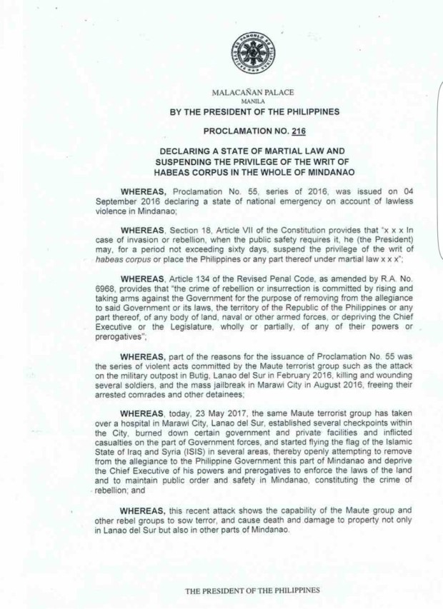 martial law proclamation