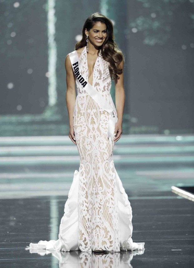 Miss Florida USA Linnette de los Santos competes during a preliminary competition for Miss USA in Las Vegas. De Los Santos was born in Dominican Republic and raised in Miami. Five contestants, including one with Filipino parents, were born in other countries and now US citizens. —AP