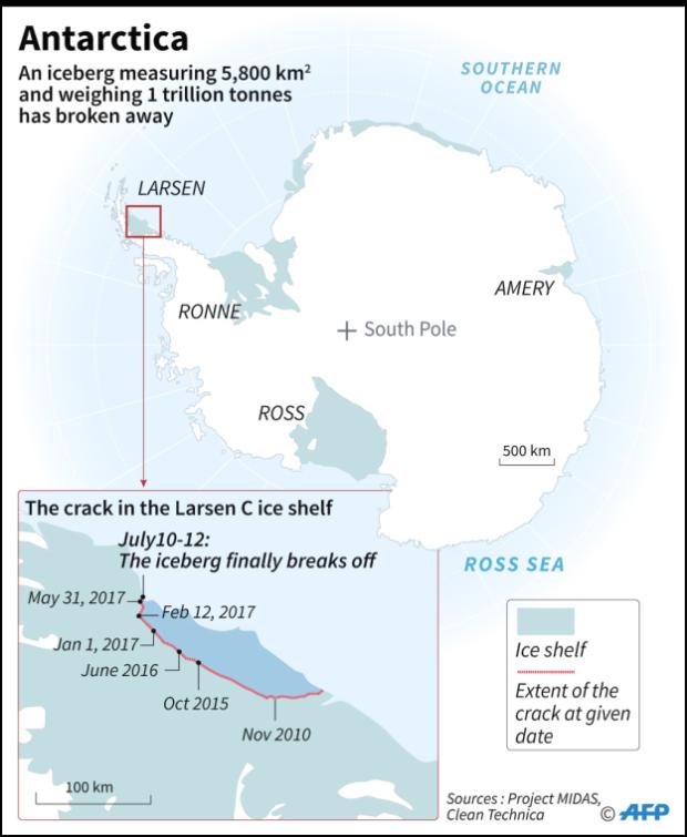 Trilliontonne iceberg breaks off Antarctica Inquirer News