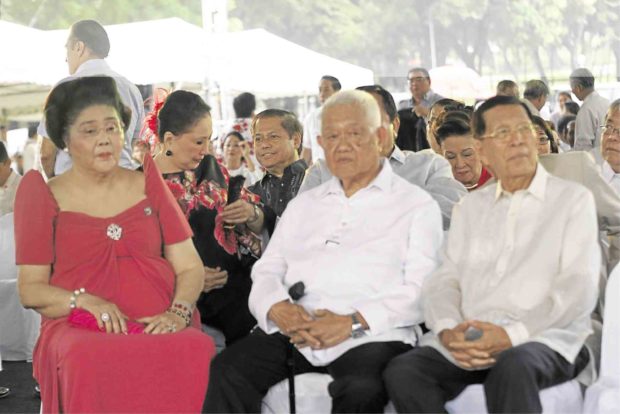 Former first lady Imelda Marcos, the late dictator’s Prime Minister Cesar Virata and Defense Minister Juan Ponce Enrile. —MARIANNE BERMUDEZ/CONTRIBUTED PHOTO