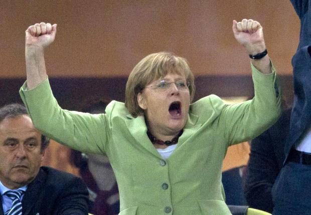 Angela Merkel cheers at football game - 22 June 2012