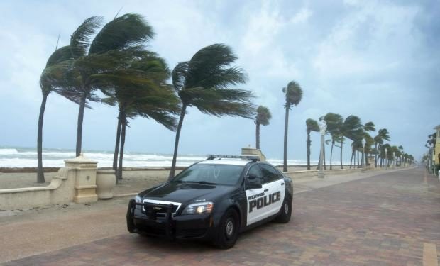 Police car on patrol - Hurricane Irma - Hollywood in Florida - 9 Sept 2017