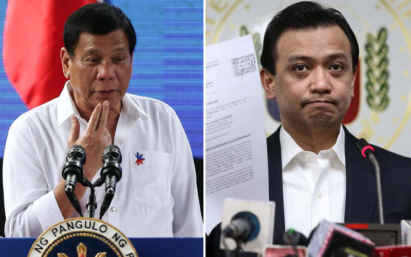 President Duterte and Sen. Antonio Trillanes IV:Who is telling the truth? —INQUIRER PHOTO