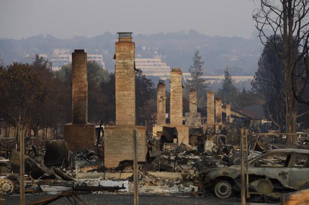 Chimneys amid wildfire destruction in California - 13 October 2017