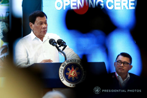 President Rodrigo Roa Duterte, in his speech during the Agrilink/ Foodlink/Aqualink 2017 opening ceremonies at the World Trade Center Metro Manila in Pasay City on October 5, 2017, insists that he has not profited from any corrupt practices over his long career in public service as he refutes the false accusations against him. Also in the photo is Presidential Adviser for Entrepreneurship Joey Concepcion. SIMEON CELI JR./PRESIDENTIAL PHOTO