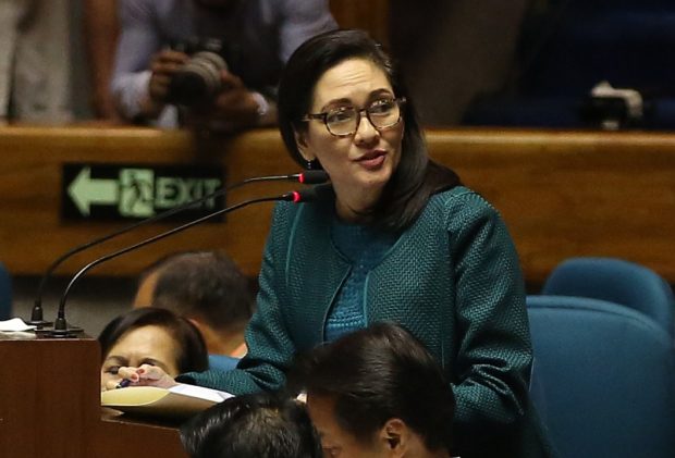 JOINT SESSION / JULY 22, 2017 Senator Risa Hontiveros speaks during the joint special session at the House of Representatives, Quezon City, for the extention of Martial Law in Mindanao. INQUIRER PHOTO / NINO JESUS ORBETA
