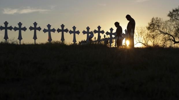 Crosses in silhouette for Texas shooting victims - 6 Nov 2017