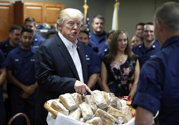 Donald Trump with Thanksgiving sandwiches - 23 November 2017