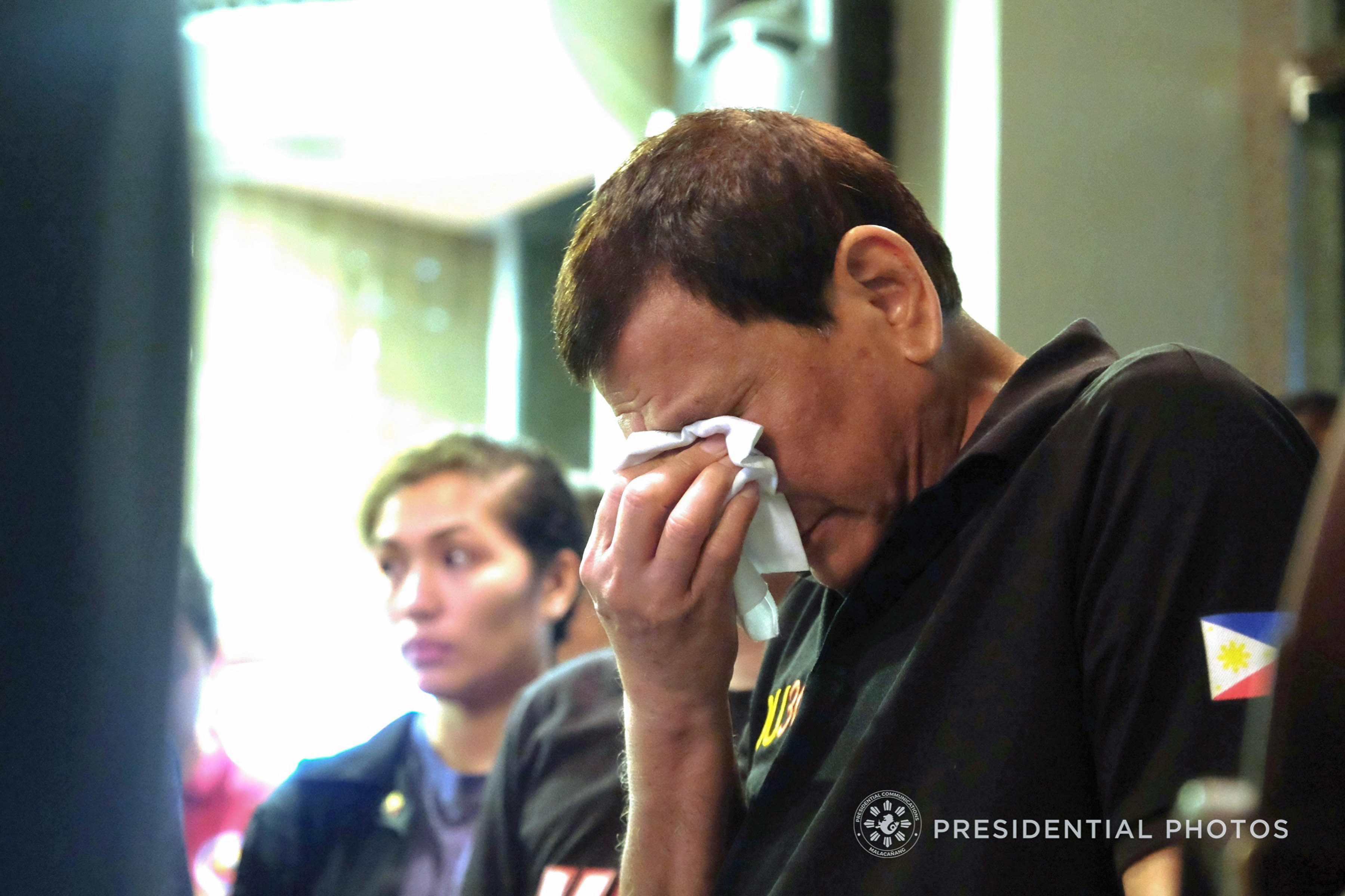  President Rodrigo Roa Duterte upon hearing the news that victims who were trapped inside the NCCC Mall Davao may have zero chance of survival as the fire inside the mall continues to rage as of dawn of December 24, 2017. KIWI BULACLAC/PRESIDENTIAL PHOTO
