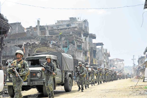 Marines in Marawi, for story: DBM approves funds for Marine Corps mortars