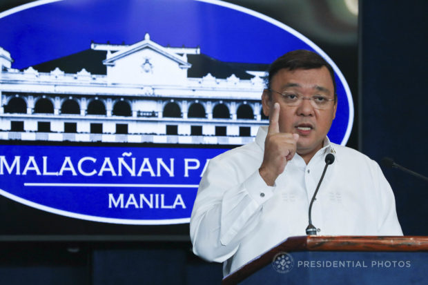 Presidential Spokesperson Atty. Harry Roque announces during a press briefing in MalacaÒang that President Rodrigo Roa Duterte has ordered the Department of Budget and Management to find means to increase the salaries of teachers. TOTO LOZANO/PRESIDENTIAL PHOTO