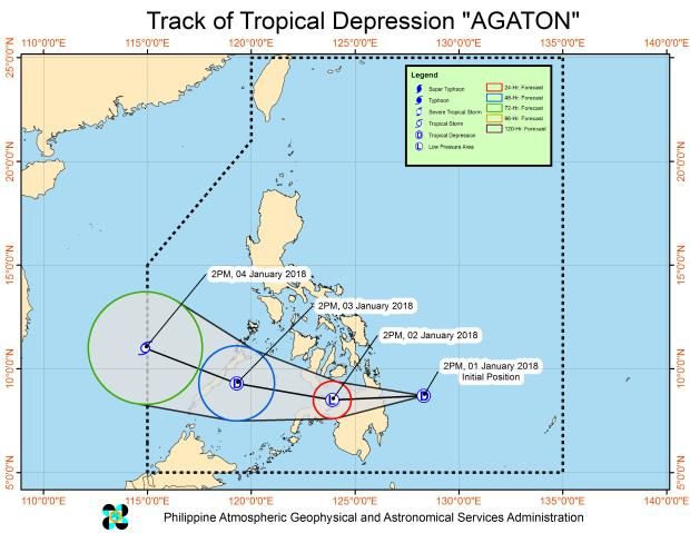 Agaton track as of 5 p.m. - 1 Jan 2018