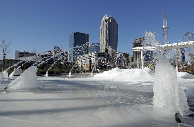 Frozen fountain in Charlotte in North Carolina - 2 Jan 2017