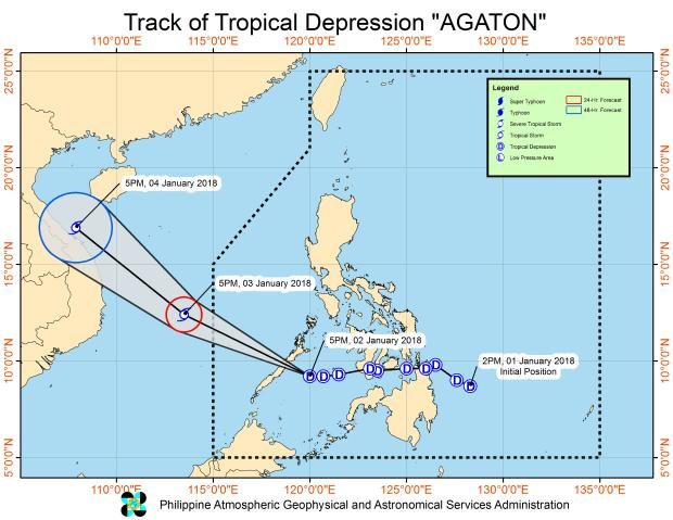 Track of Agaton as of 8 p.m. - 2 Jan 2018