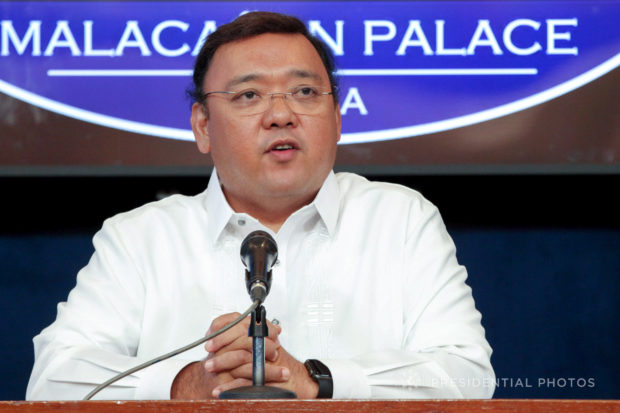 Presidential Spokesperson Atty. Harry Roque is glad to announce during a press briefing at the New Executive Building (NEB) in Malacañang on January 8, 2018 that President Rodrigo Roa Duterte has garnered an approval rating of 80 percent and 82 percent trust rating based on the last quarter survey of Pulse Asia. YANCY LIM/PRESIDENTIAL PHOTO