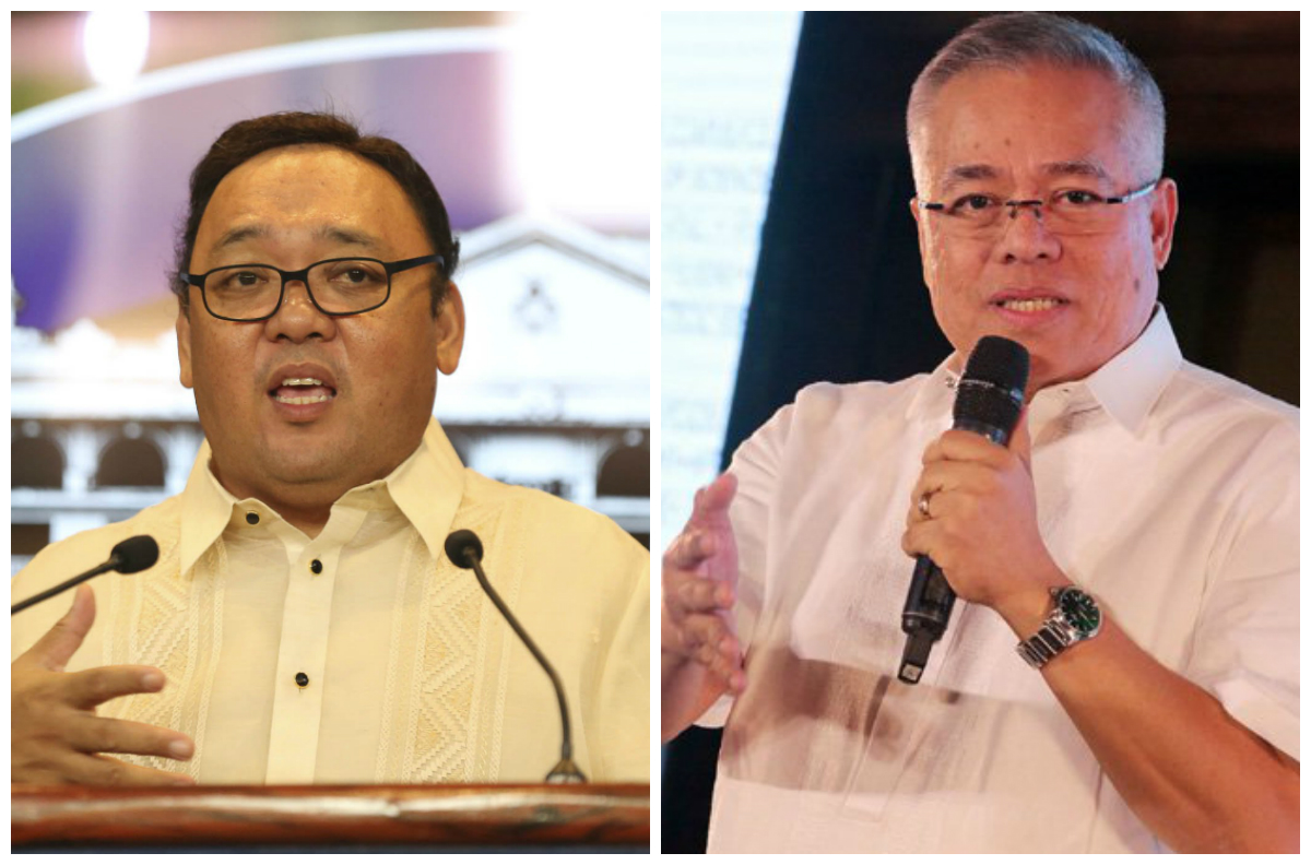 Presidential Spokesperson Harry Roque (left) and Trade and Industry Secretary Ramon Lopez (File photos by JOAN BONDOC, GRIG C. MONTEGRANDE / Philippine Daily Inquirer)