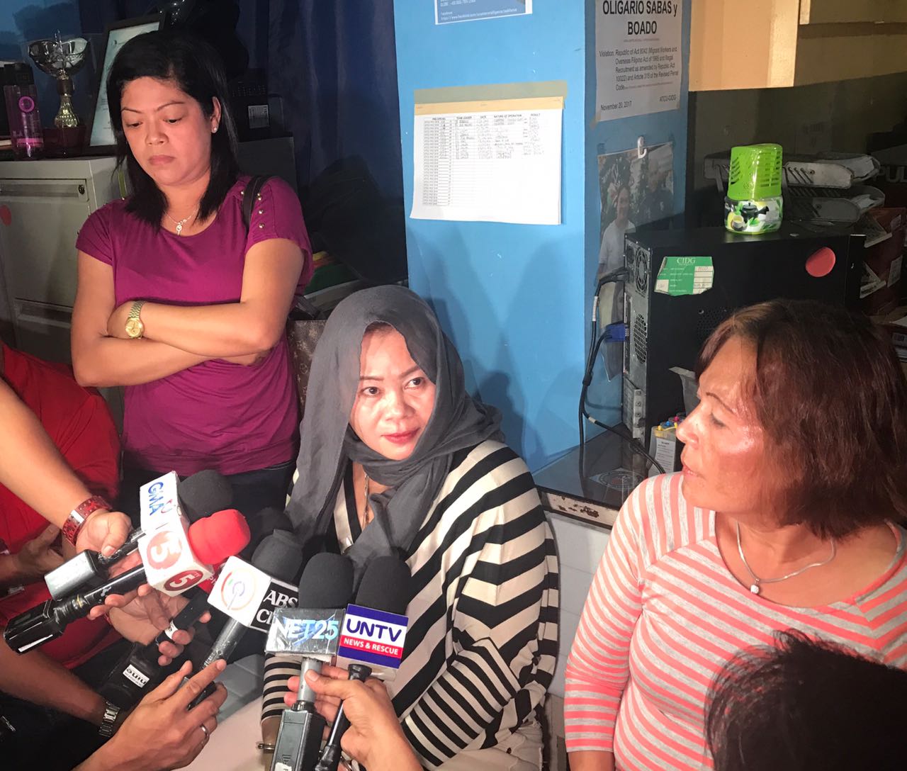 PNP CIDG Anti-Transnational Crimes Unit presented three of the four alleged illegal recruiters they arrested in separate entrapment operations in Quezon City, Parañaque City and Manila. The three are Cristina Limun, Marivel Equio and Editha Rico. PATHRICIA ANN V. ROXAS 