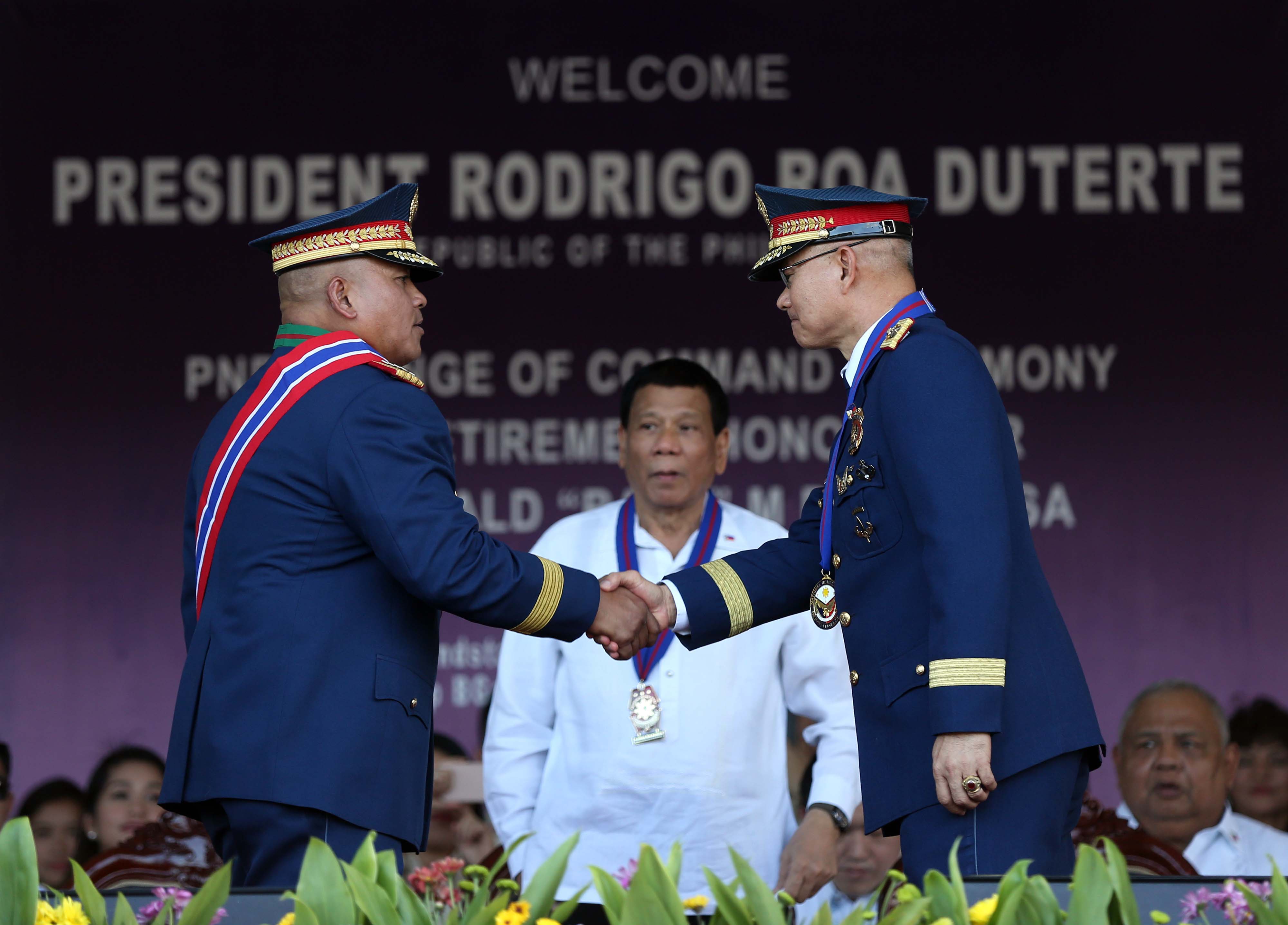 Turnover ceremony of outgoing PNP chief DG Ronald dela Rosa to new PNP chief DG Oscar Albayalde with guest of honor Pres. Rodrigo R. Duterte in Camp Crame. INQUIRER PHOTO/LYN RILLON