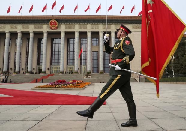 Chinese military man marching