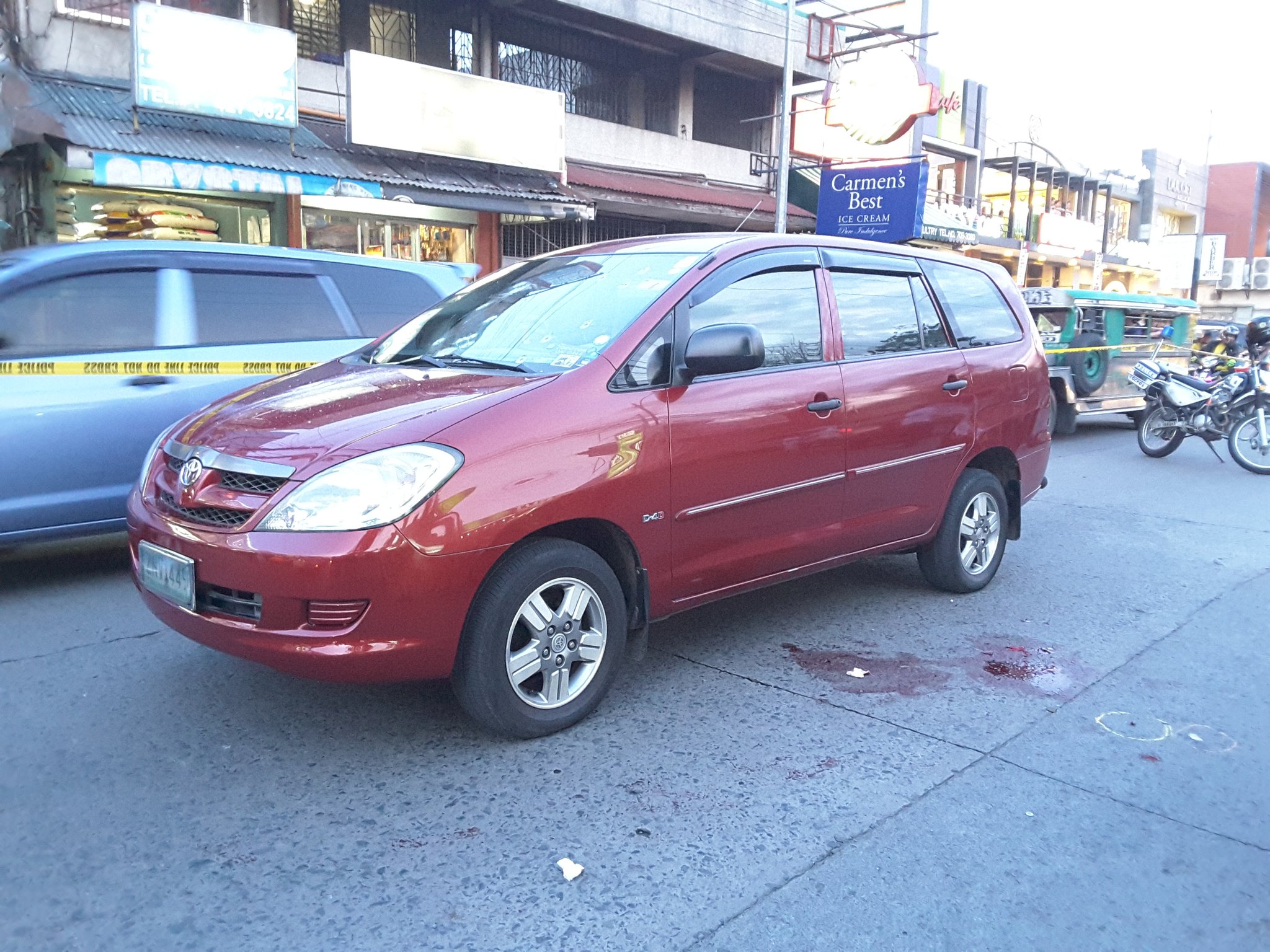 The vehicle of QC Asst. City Pros. Rogelio Velasco, who was ambushed along Holy Spirit Drive, Quezon City