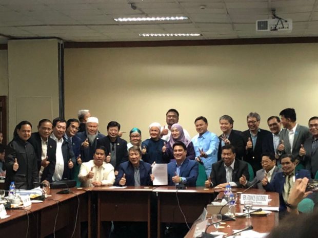 Members of congressional bicameral conference committee pose for a photo after the approval of the BBL at Senate on July 18, 2018. PHOTO by Maila Ager/INQUIRER.net