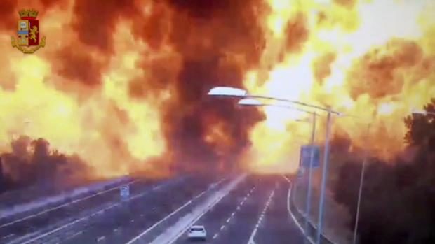 Bologna gas truck explosion flames