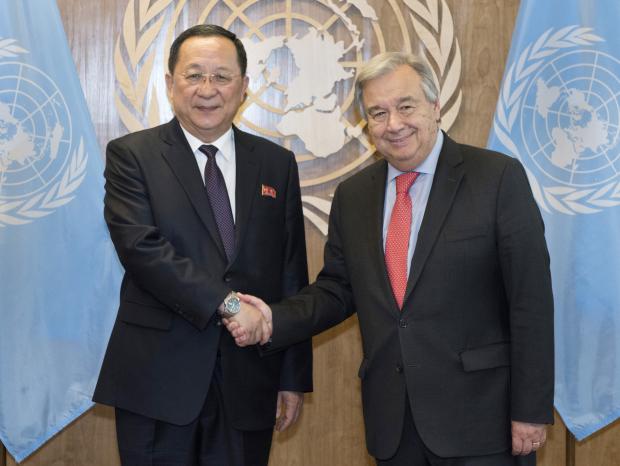 Ri Yong Ho and Antonio Guterres