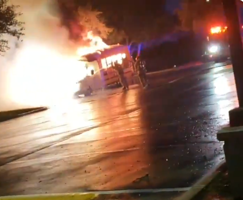 WATCH: School bus catches fire, burns in Texas