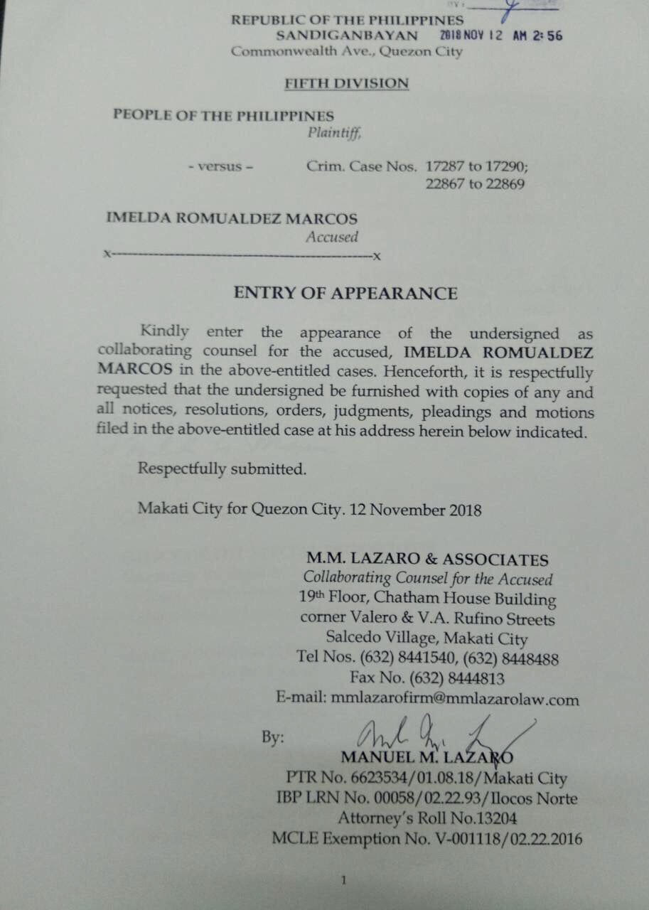 Imelda Marcos new lawyer