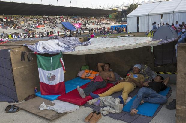 Central American migrants resting in Mexico City
