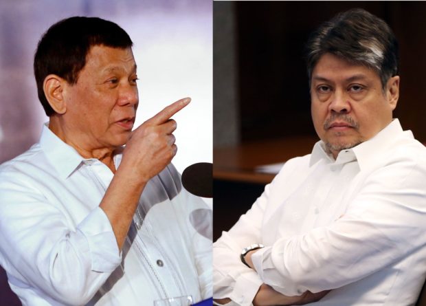 President Rodrigo Duterte (left) called Senator and Liberal Party President Francis Pangilinan (right) as the 'most stupid lawyer' for authoring a law that supposedly allows young crime offenders to escape justice. INQUIRER PHOTO FILE