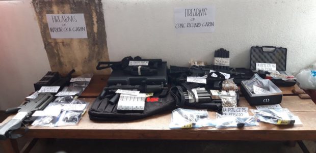 These firearms of Guimbal town Mayor Oscar Garin and Iloilo 1st District Rep. Richard Garin lie on a table after being surrendered to the police on Friday, December 28, 2018. Photo from Regional Civil Security Unit 6