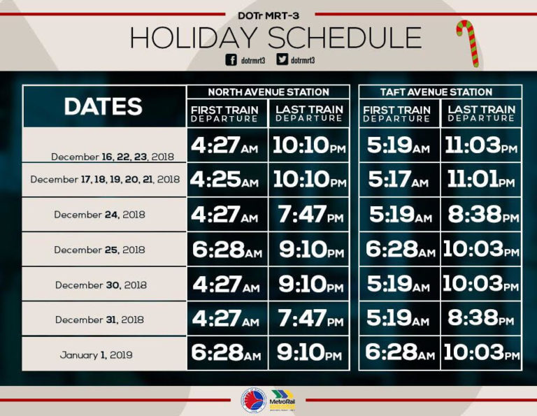 Extended operating hours MRT3 holiday season schedule set