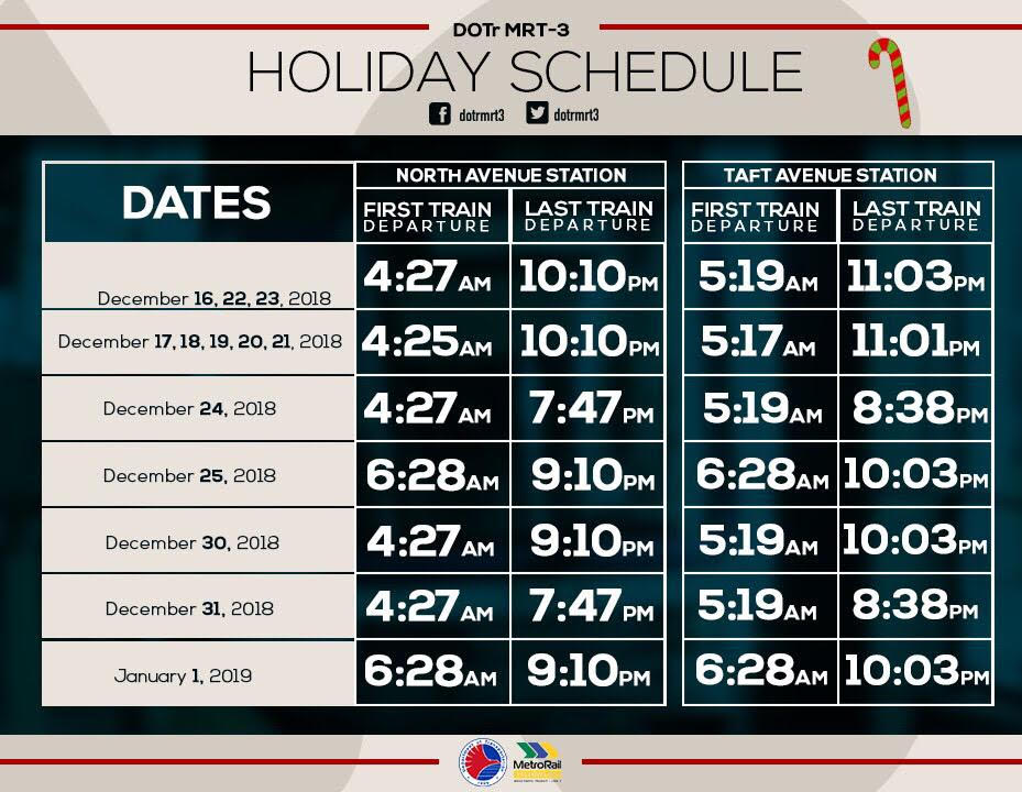 Extended operating hours: MRT-3 holiday season schedule set